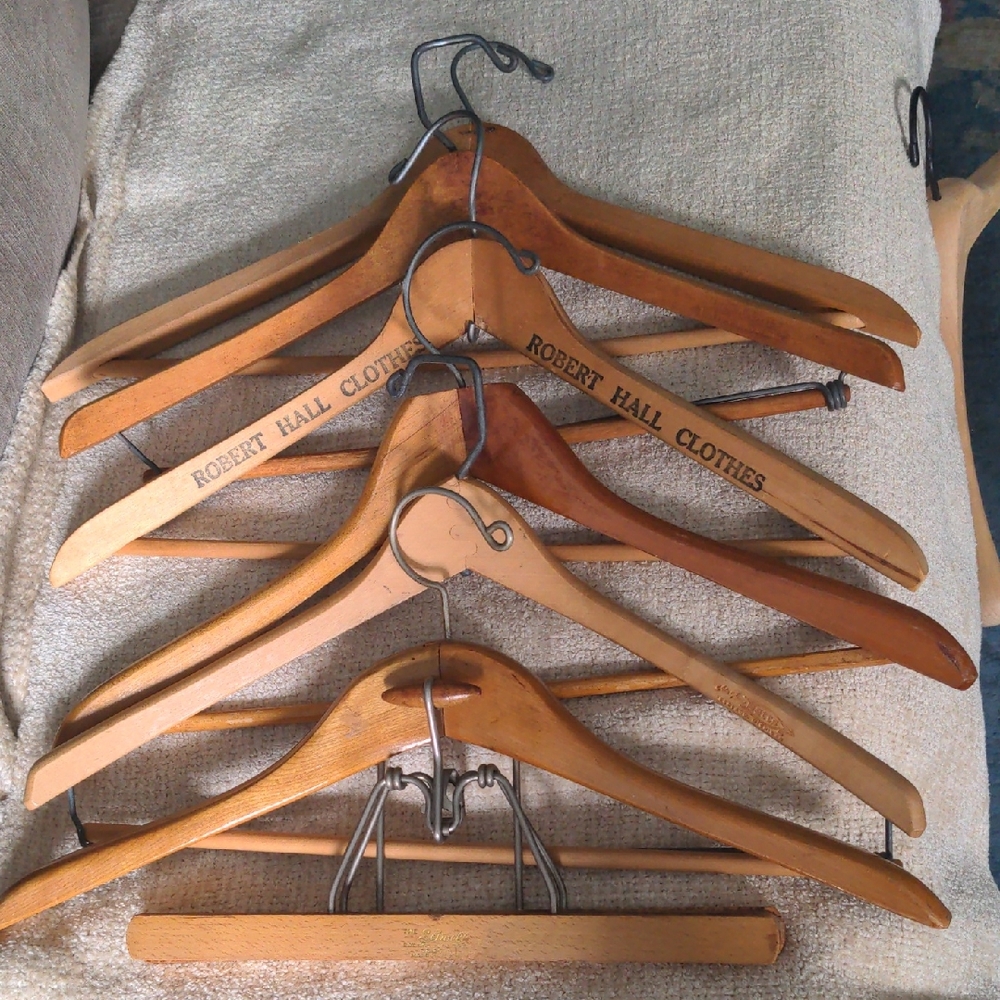 7 Vintage Wooden Hangers, Assorted & 6 Individual Hooks, New